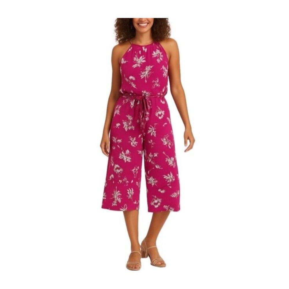 Maggy London Lottie Knit Cropped Jumpsuit in a fuchsia  floral print Size 4